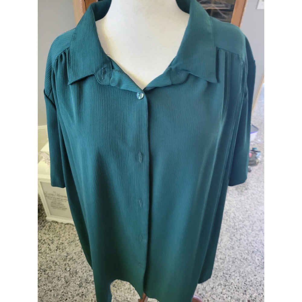 A Personal Touch Button Down Blouse Top Womens 4X‎ Green Short Sleeve
